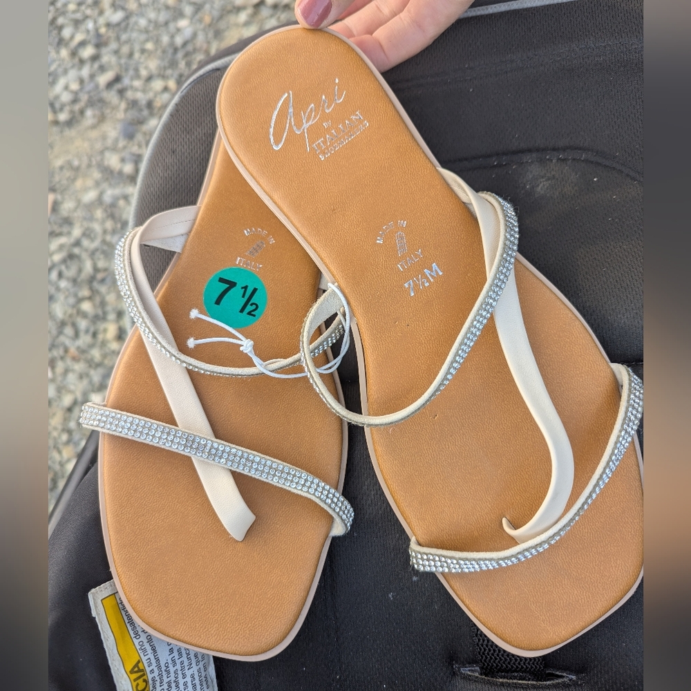 Women's White and Silver Sandals